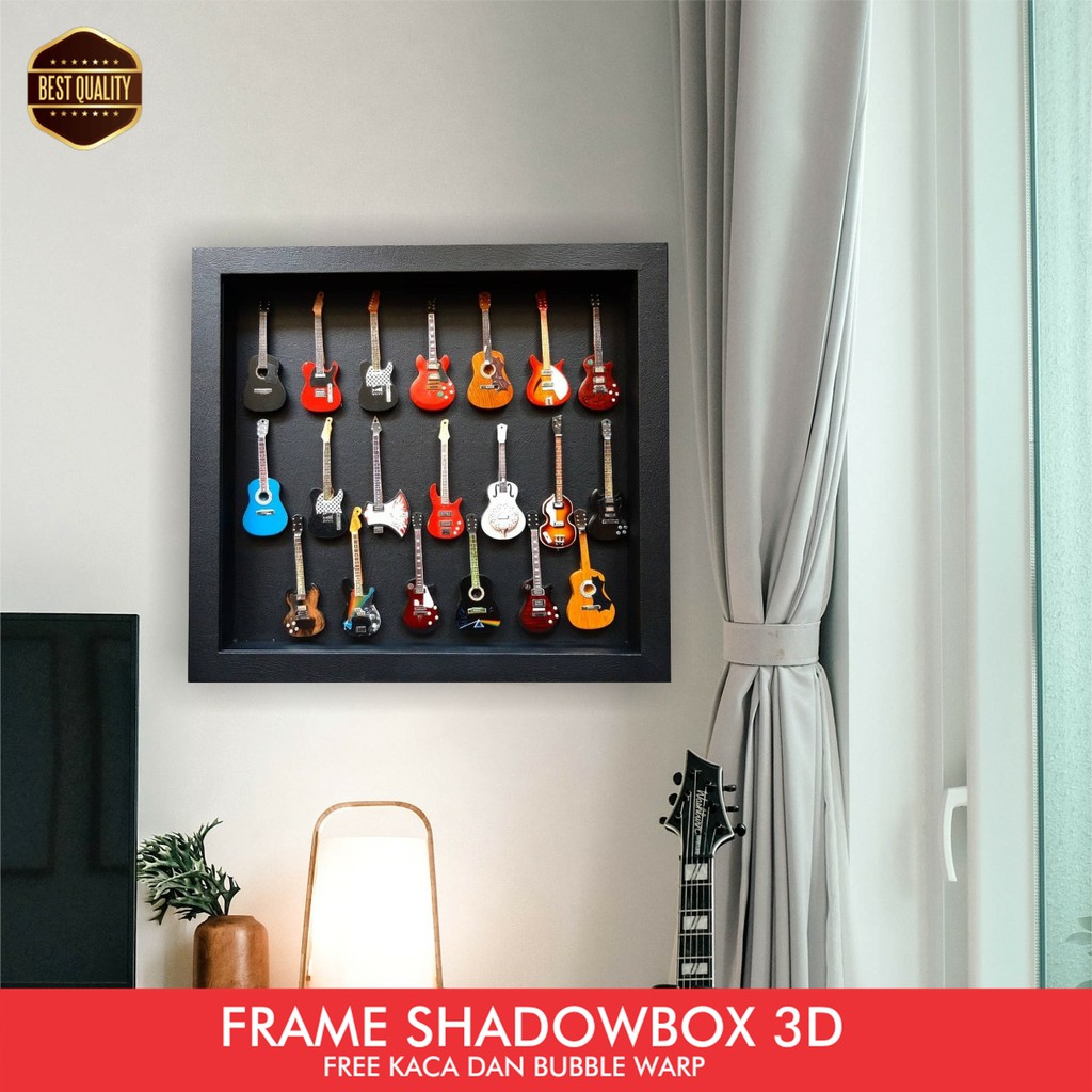 Jual Frame Shadowbox Gitar Lengkap Pajangan Studio Musik Pigura Musik