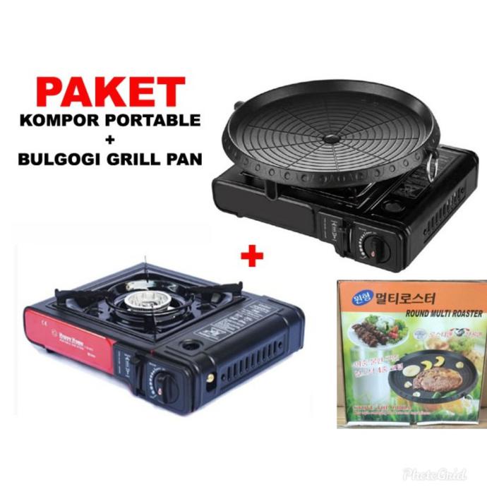 Jual Paket Kompor Portable Bbq Bulgogi Grill Pan Kemasan Koper