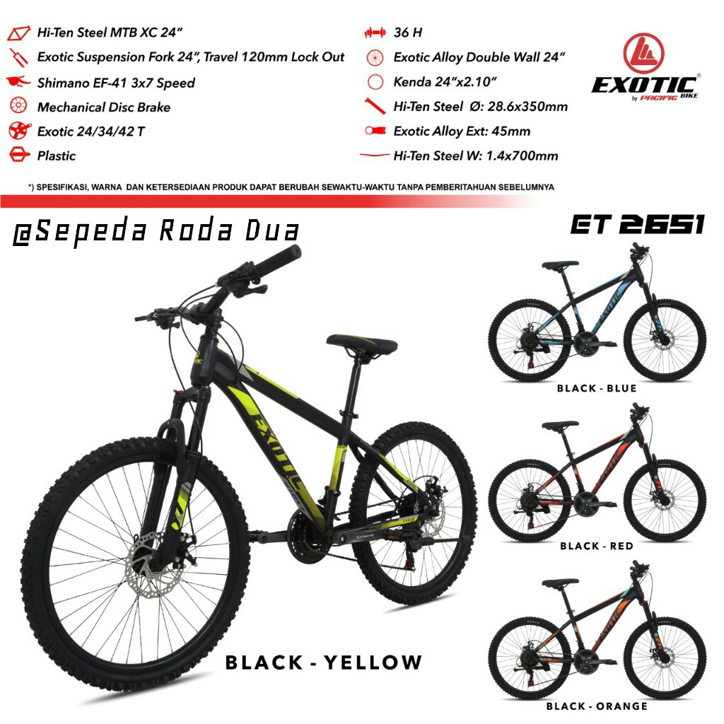 Jual Sepeda Gunung MTB 24 Exotic Steel ET 2651 3x7 Speed Shopee