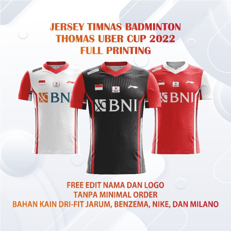 Jual Kaos Jersey Timnas Badminton Thomas Uber Cup Bebas Edit Nama