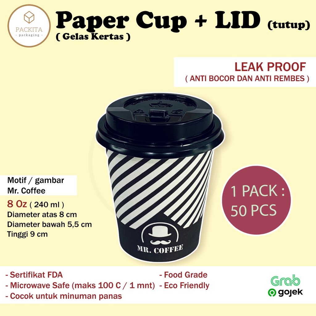 Jual Paper Hot Cup Motif Mr Coffee Oz Ml Lid Tutup Pcs