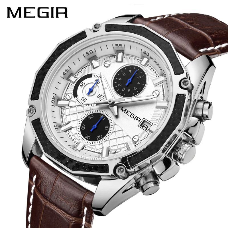 Jual MEGIR 2015 Jam Tangan Pria Analog Chronograph Aktif Tali Kulit