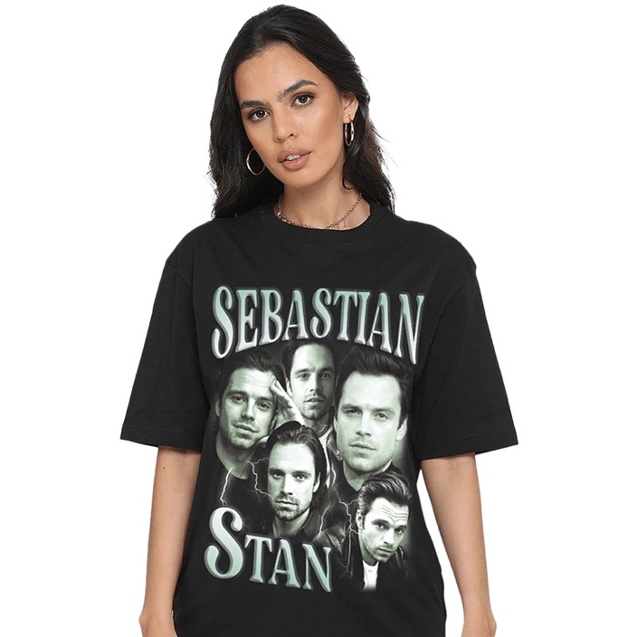 Jual Psycho Crucify Sebastian Stan Oversized T Shirt Black Kaos