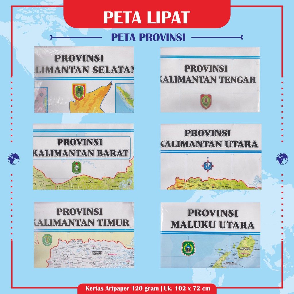 Jual Peta Lipat Provinsi Kalimantan Selatan Kalteng Kalbar Kalimanta