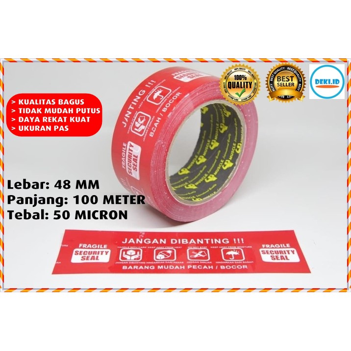 Jual Lakban Fragile Merah JANGAN DI BANTING 48 MM X 100 Yard X 50