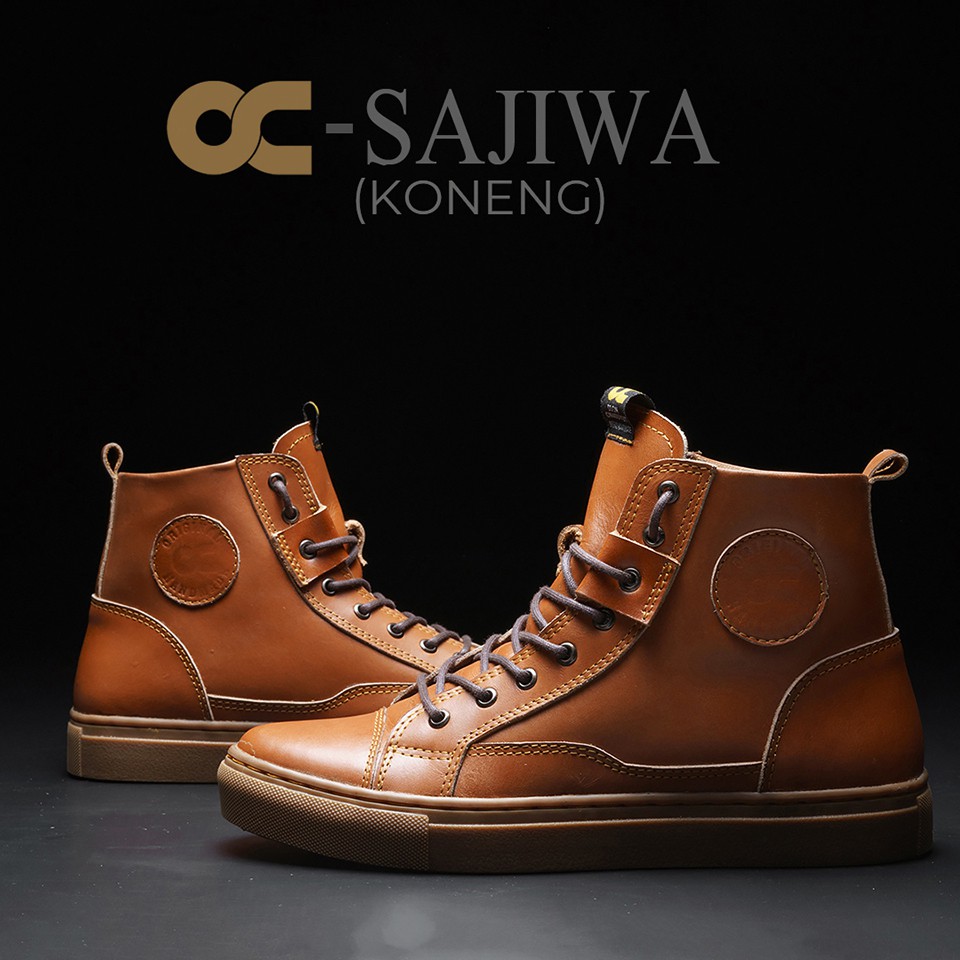 Jual Oc Sajiwa Sneakers Hitam Sepatu Kulit Asli Pria Kets Cowok Model