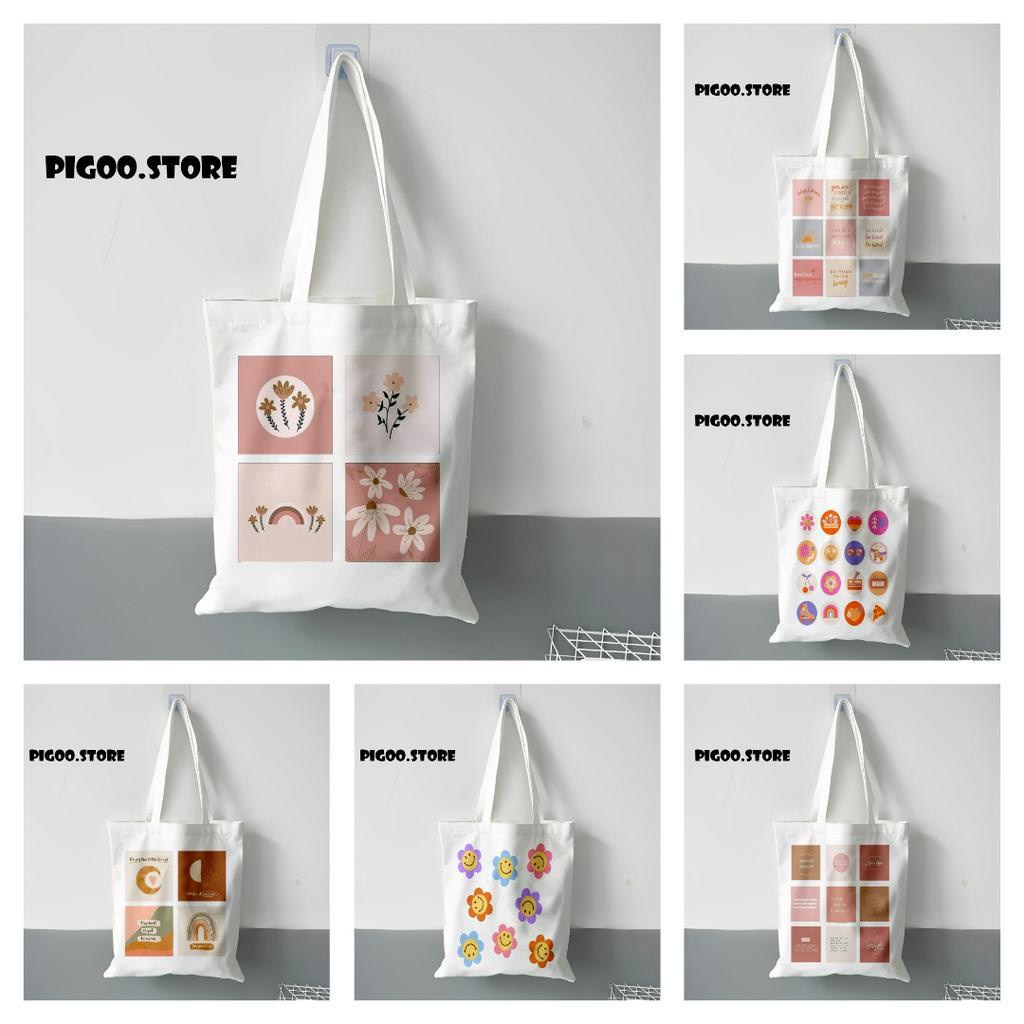 Jual Tote Bag Tas Serut Gendong Kanvas Putih Korean Style Aesthetic