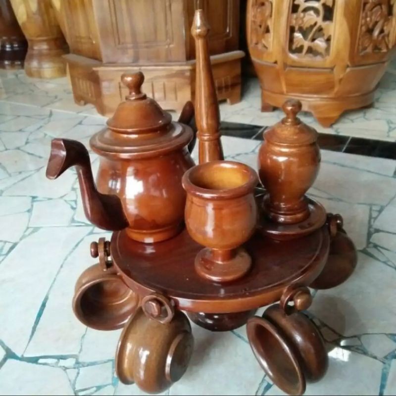 Jual Dekorasi Teko Dan Cangkir Kayu Jati Souvenir Shopee Indonesia