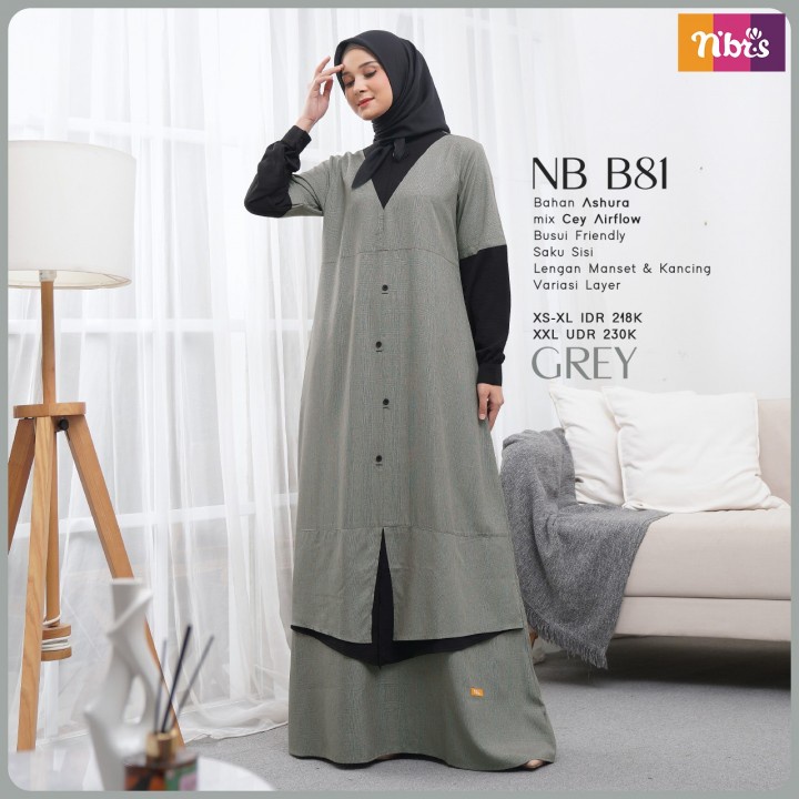 Jual Baju Gamis Nibras Terbaru Promo Sale Nb B Nbb Grey Blue