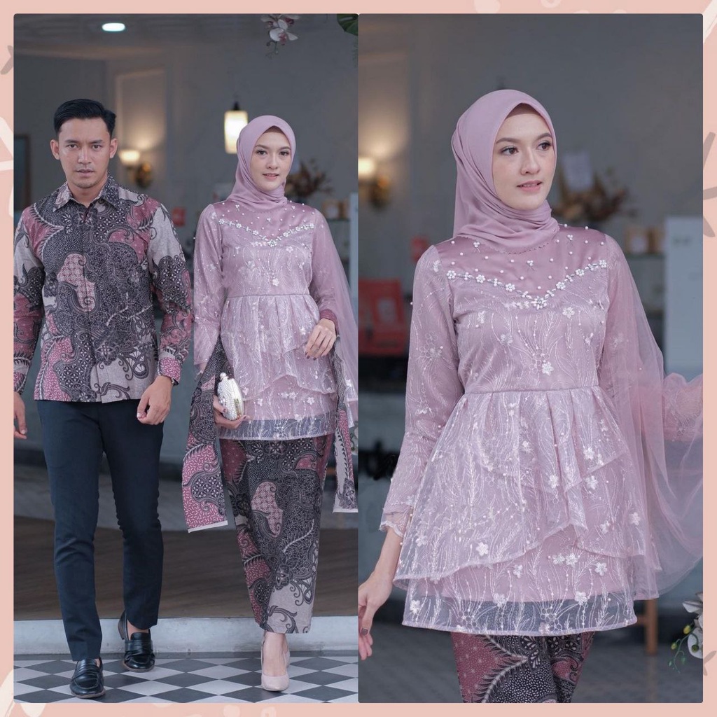 Jual Batik Couple Kebaya Mecca Dusty Modern Kebaya Tunangan Lamaran Baju Wisuda Batik Brukat