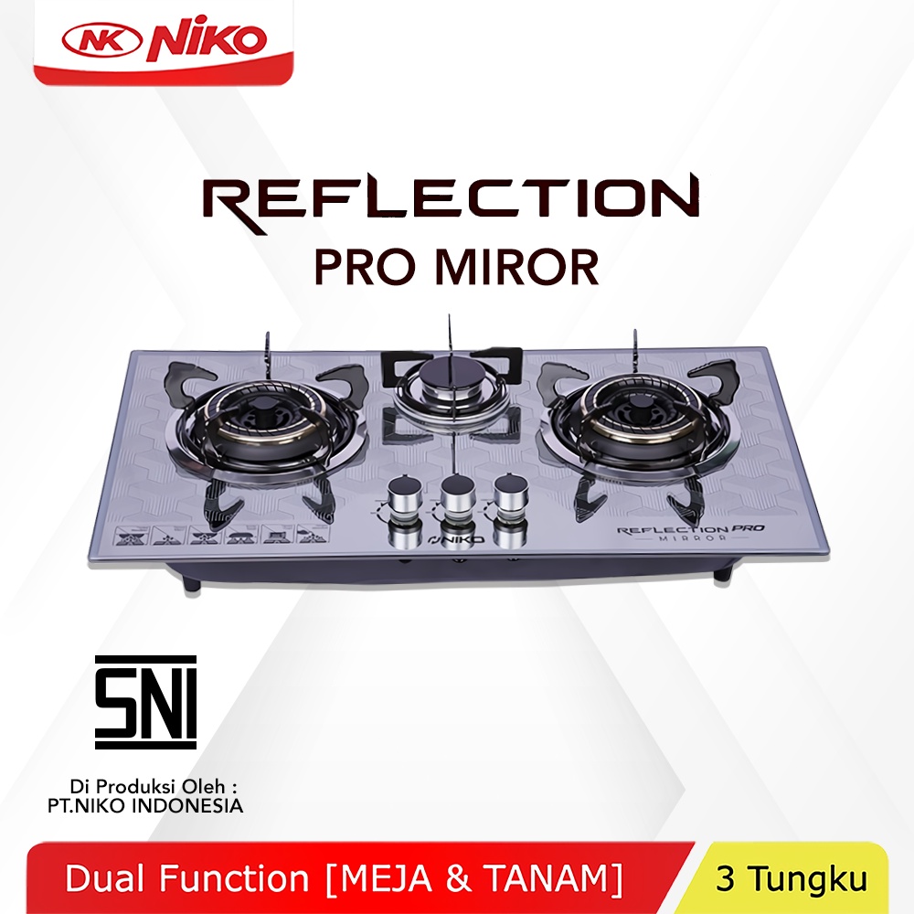 Jual Kompor Gas Tanam 3 Tungku Kaca Niko Reflection Pro Mirror