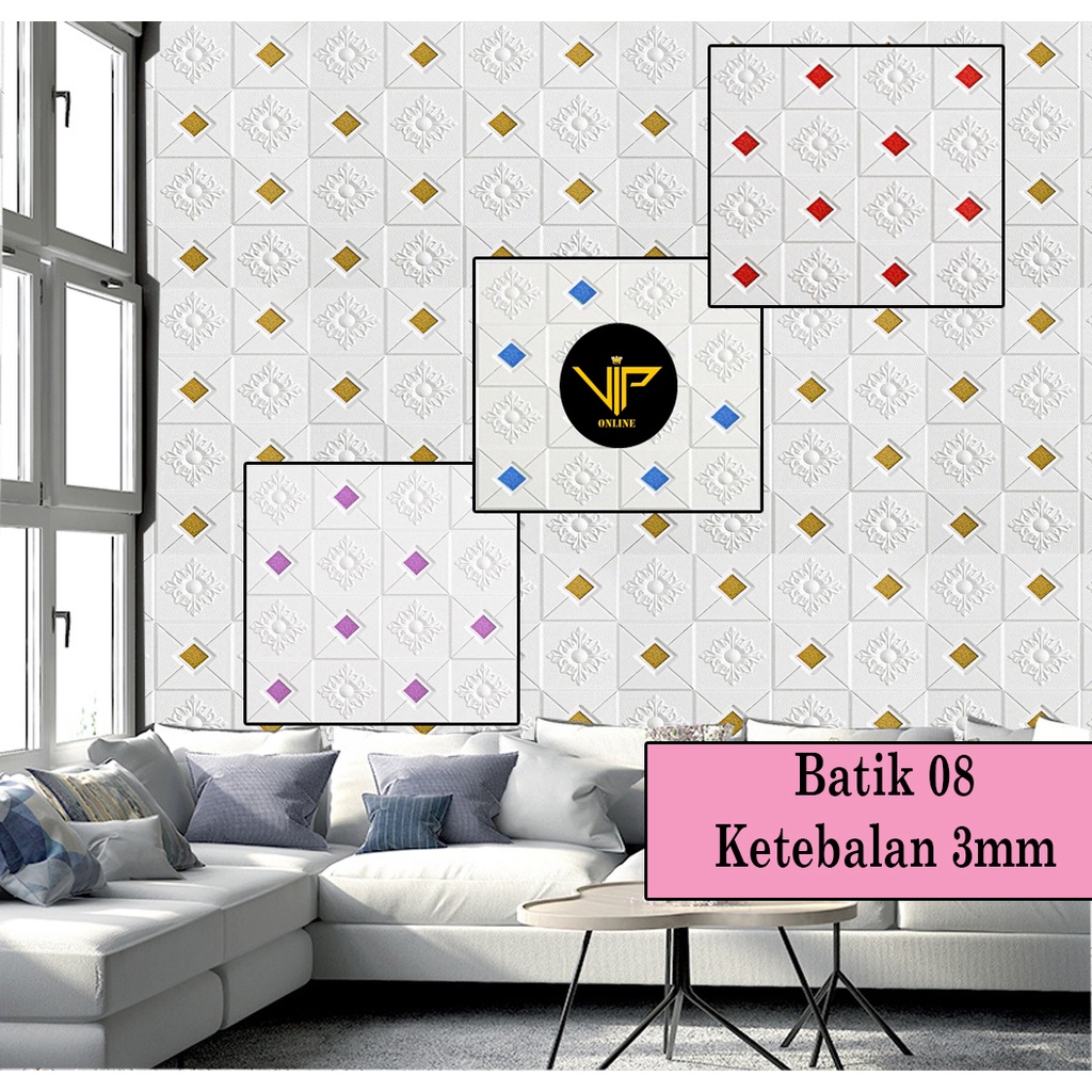 Jual VIP Wallpaper Foam Motif Batik 08 Warna 3D Bata Stiker Wall Paper