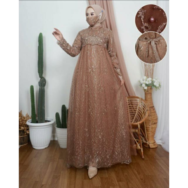 Jual Terbaru Ready Jumbo Gamis Brokat Safana Aulia Haruma Tille