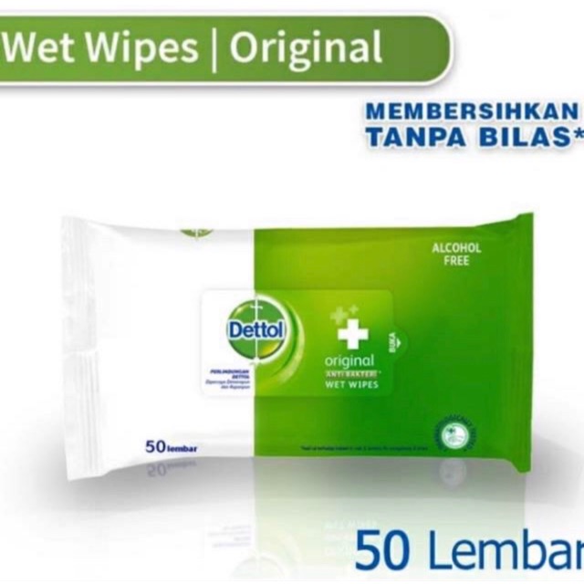 Jual PROMO DETTOL WET WIPES TISSUE BASAH ORIGINAL ANTI BAKTERI ISI 50