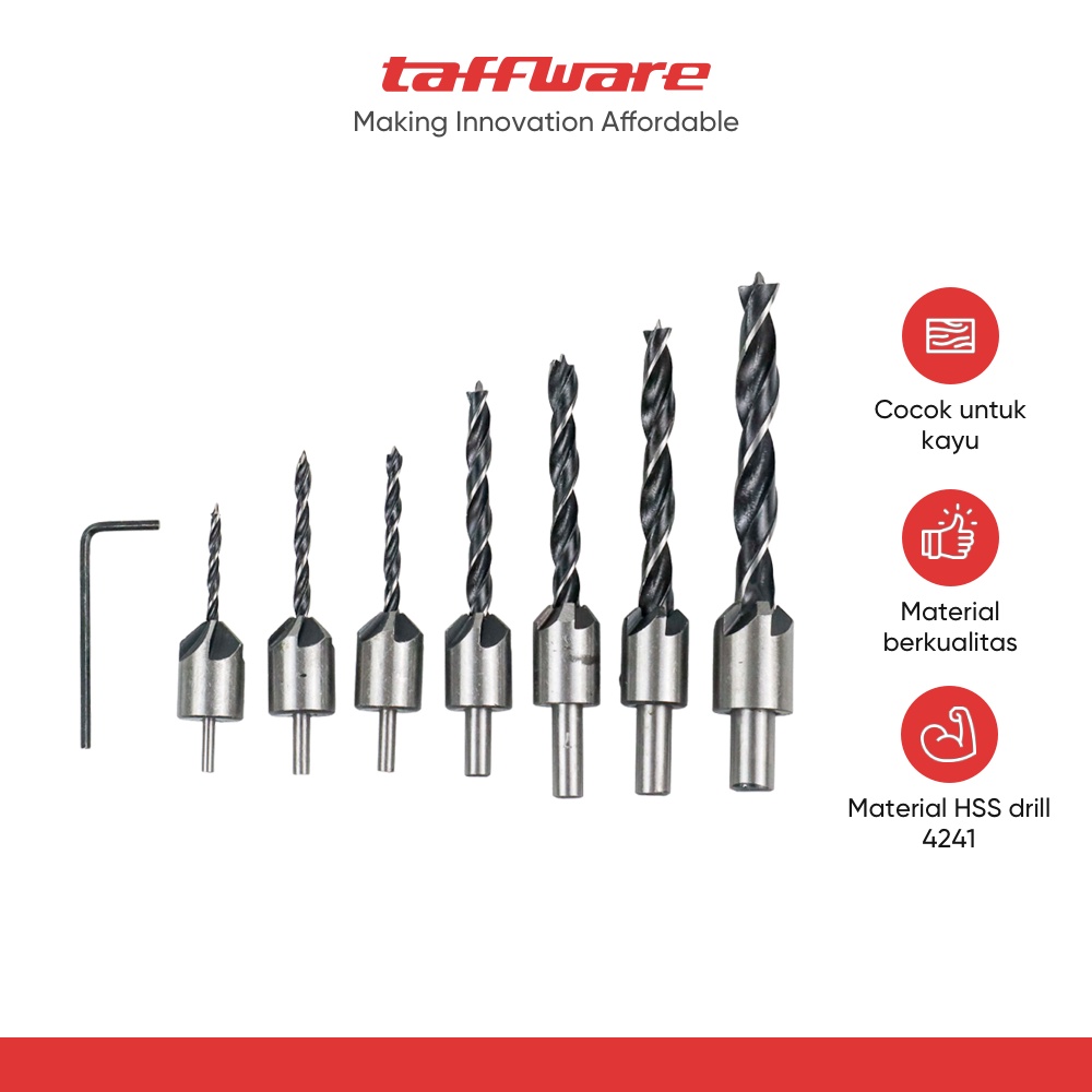 Jual Taffware Mata Bor Drill Bit Countersink HSS 3 10mm 7 PCS QST K13