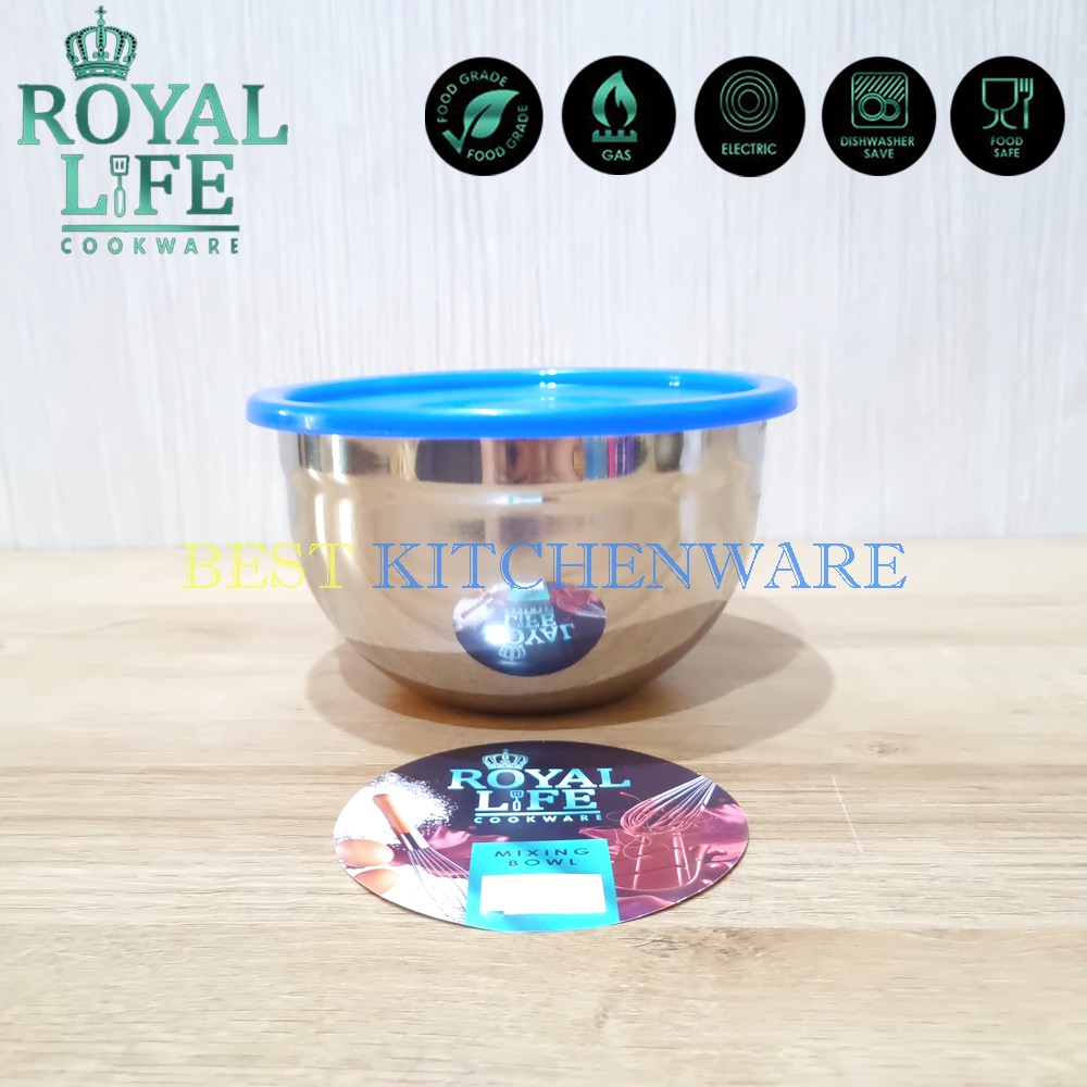 Jual ROYAL LIFE Mixing Bowl Mangkok Baskom Stainless Steel Tutup 1 5QT