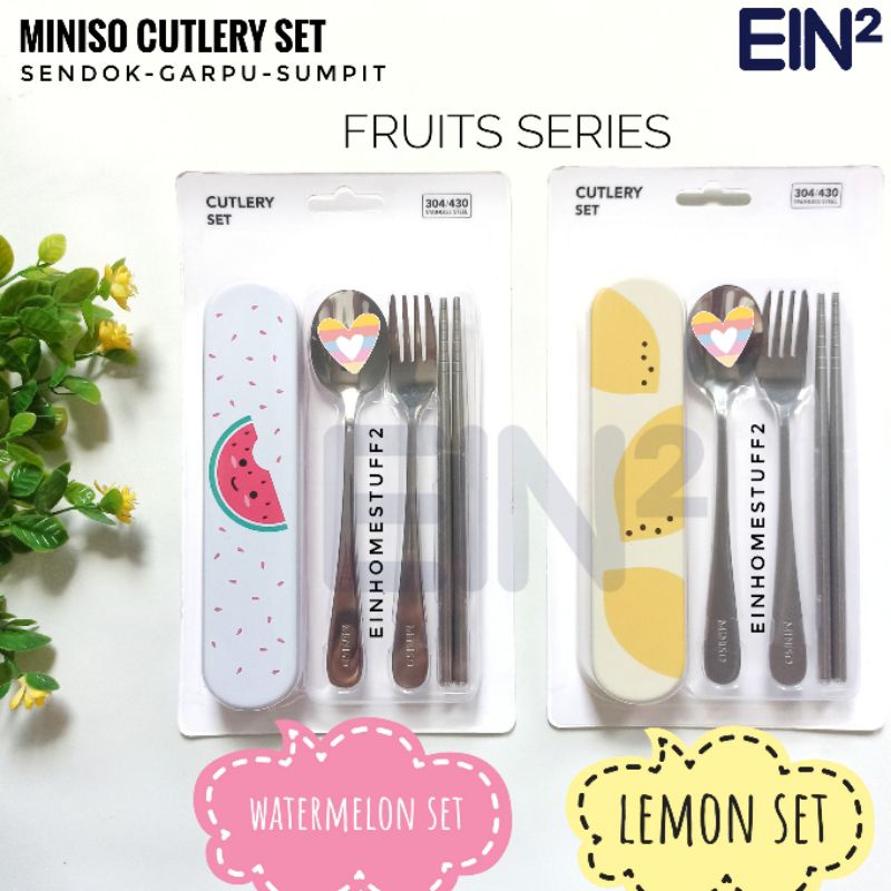 Jual Miniso Cutlery Set Paket Sendok Garpu Sumpit Bekal Shopee Indonesia