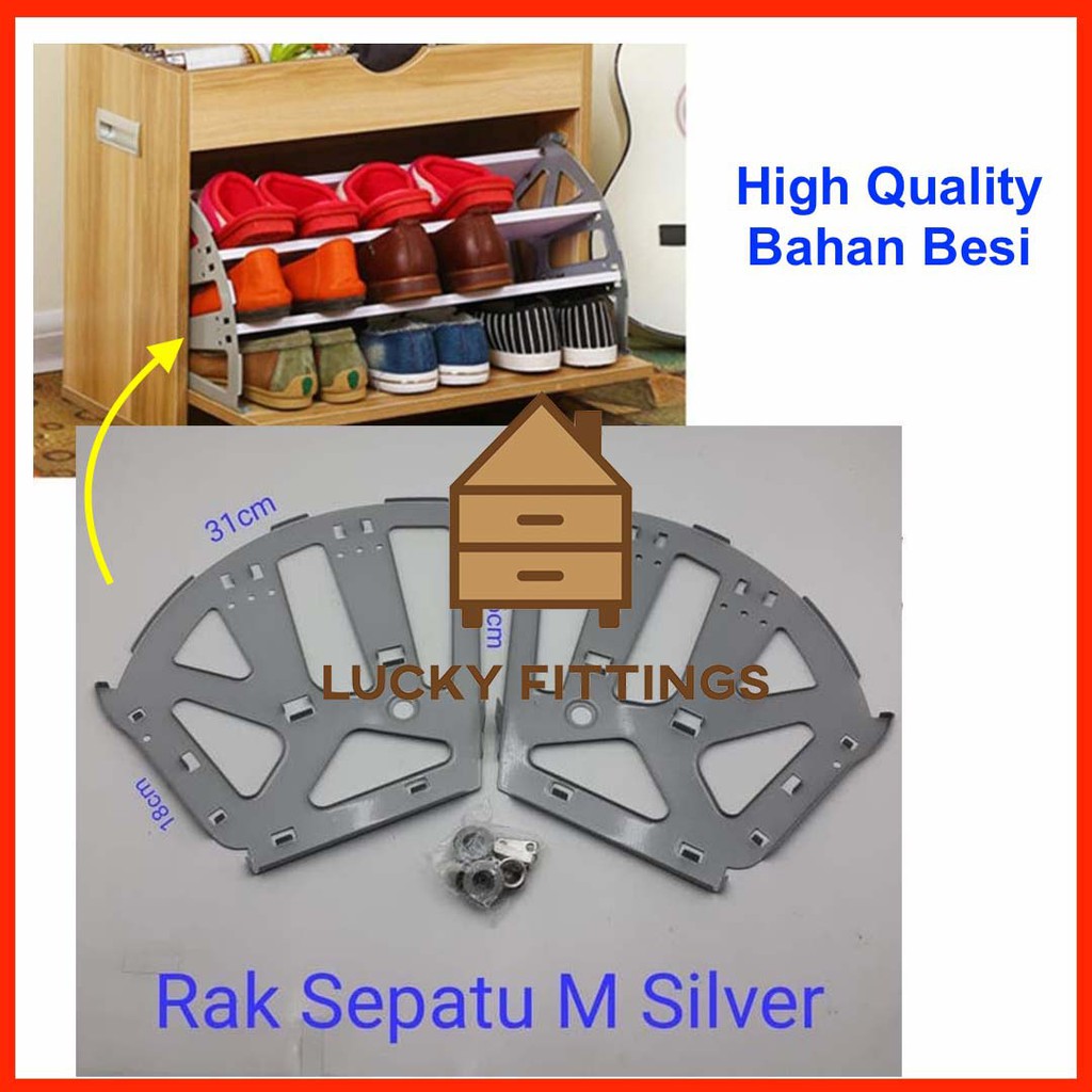 Jual Engsel Rak Lemari Sepatu Bracket Fitting Putar 3 Susun BESI SILVER