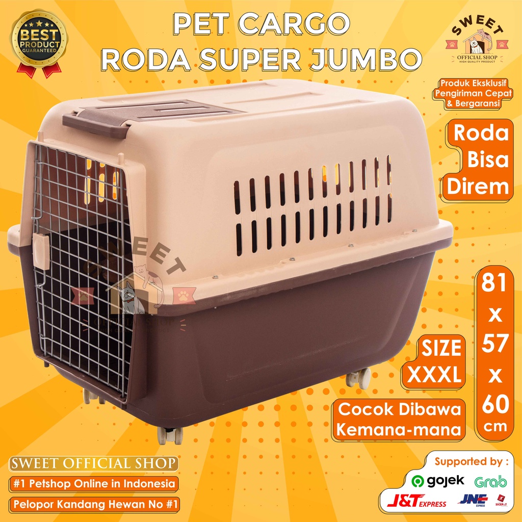 Jual PET CARGO RODA SUPER JUMBO SIZE 3XL 81x57x60 PET CARRIER BONUS