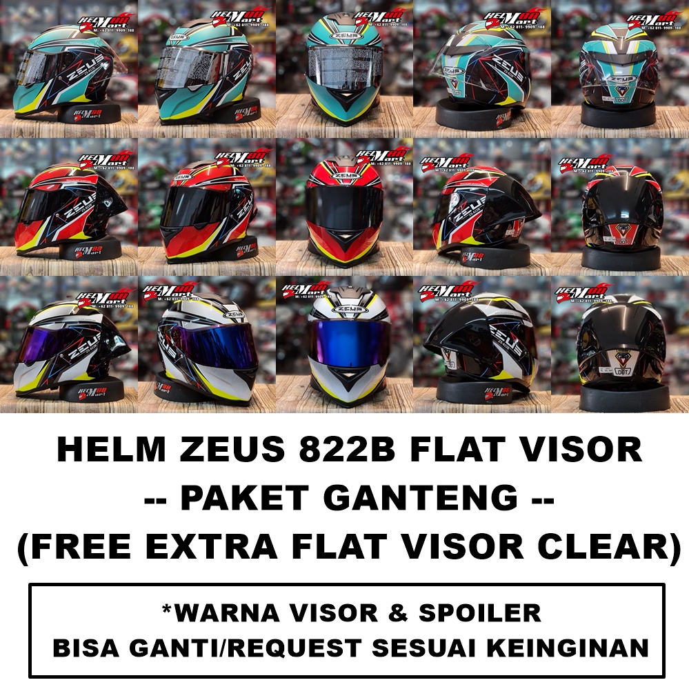 Jual ZEUS 822B Motif Paket Ganteng Helm Zeus Flat Visor ZS822 Paket