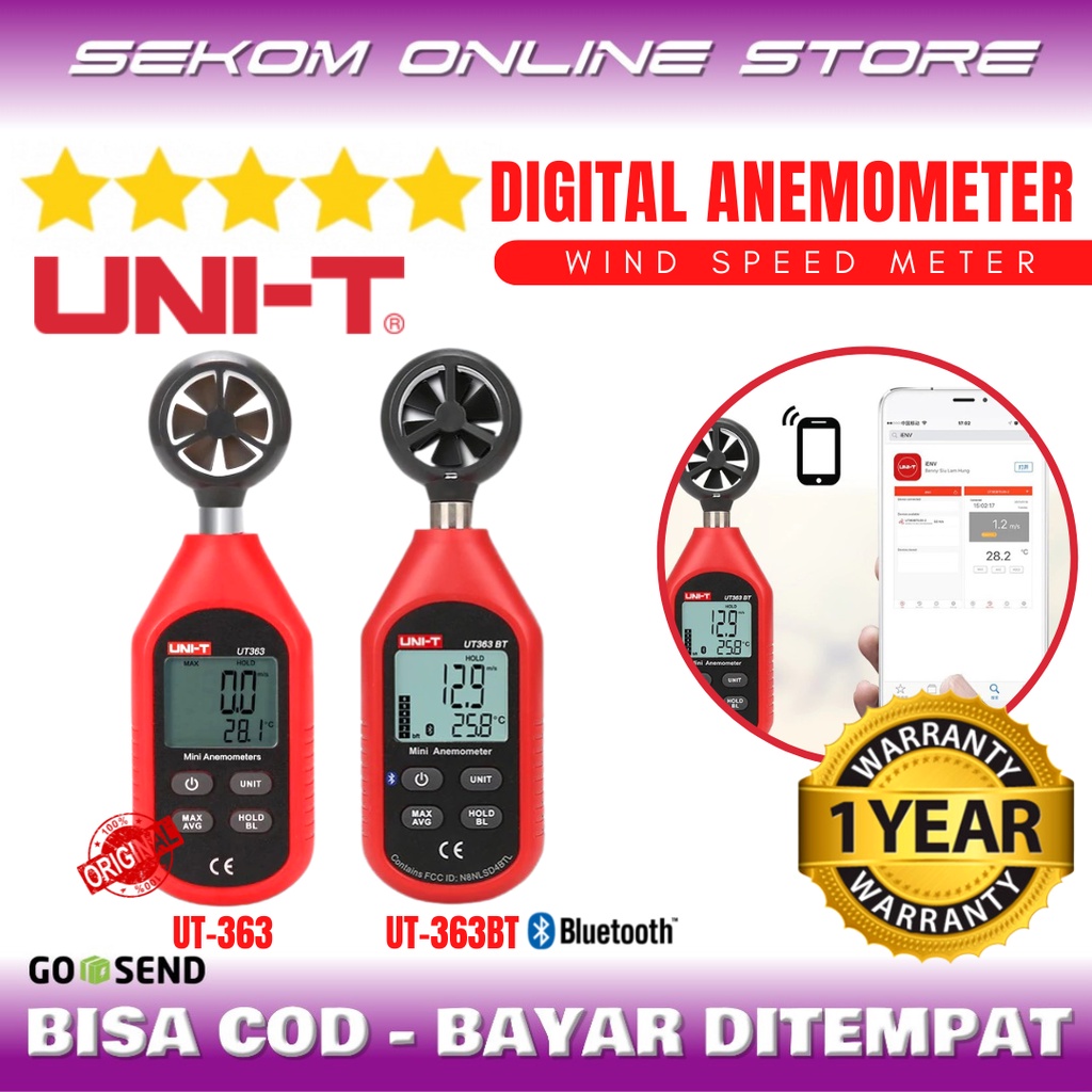 Jual Uni T Mini Digital Bluetooth Anemometer Wind Speed Meter Ut