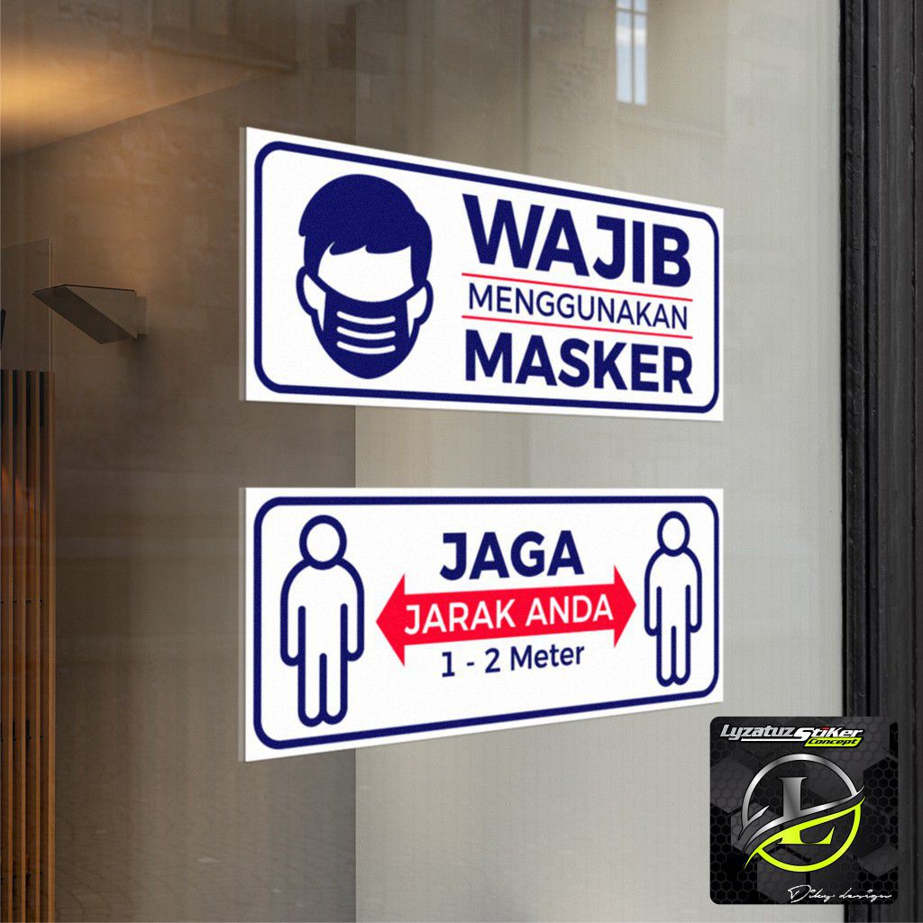 Jual Stiker Peringatan Sticker New Normal WAJIB MASKER JAGA JARAK