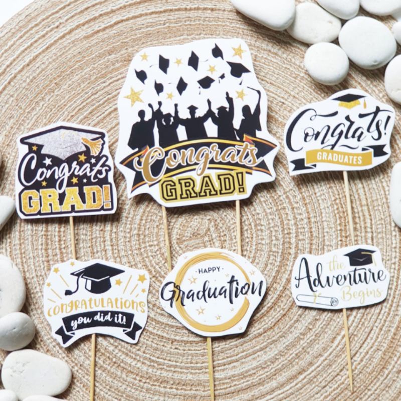 Jual Hiasan Kue Cake Topper Tema Selamat Wisuda Happy Graduation