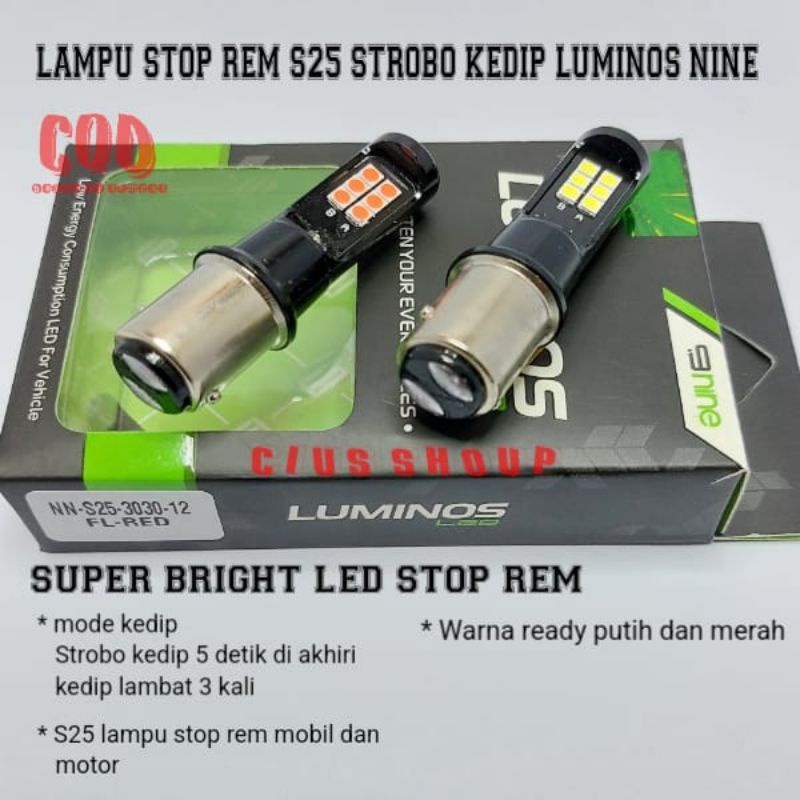 Jual LAMPU LED STOP REM MOTOR MOBIL S25 12 TITIK MODE KEDIP SUPER