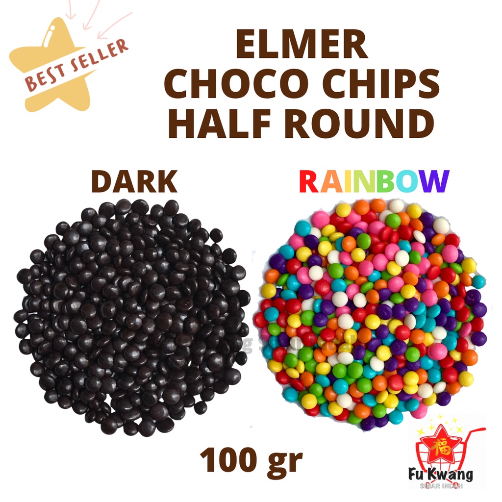 Jual Elmer Choco Chips Half Round HR 100 Gram DARK COLORED RAINBOW