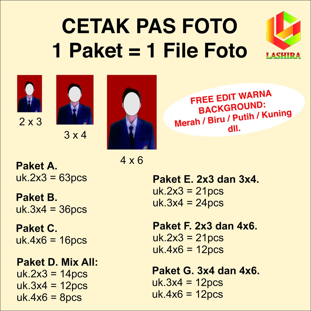 Jual Paket Cetak Pas Foto 2x3 3x4 4x6 2 X 3 X 4 X 6 Print Cuci Photo