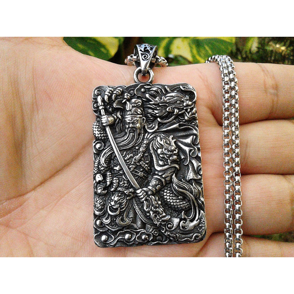 Jual Kalung Liontin Pria Titanium Stainless Steel Guan Yu Naga Kwan