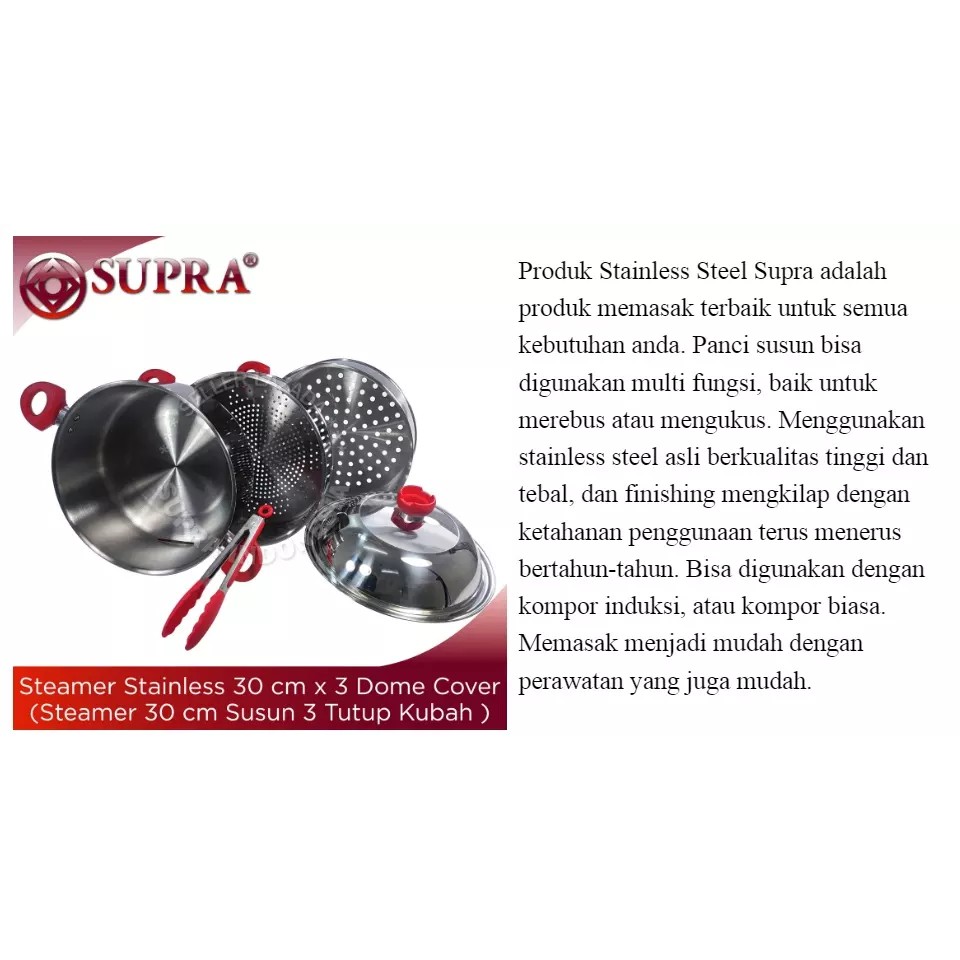 Jual Klakat SUPRA Super Steamer Stainless Steel Panci Kukusan 28cm