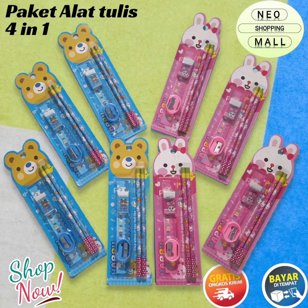 Jual Set Alat Tulis 4 In 1 Karakter Stationery Pensil Set Souvenir Alat