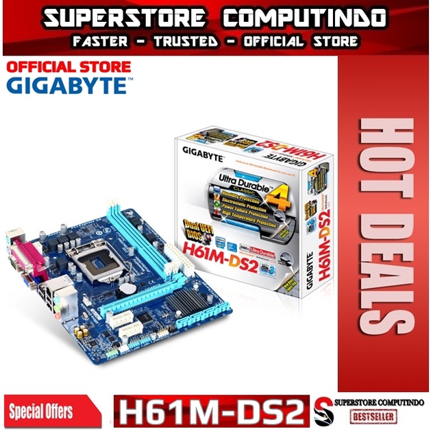 Jual Motherboard Gigabyte GA H61M DS2 LGA 1155 DDR3 Shopee Indonesia