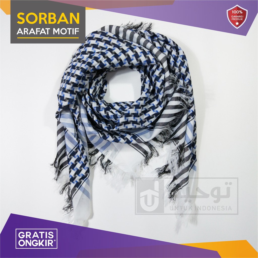 Jual Sorban Arafat Motif Arab Shemagh Almas Spesial Navy Hitam Shopee