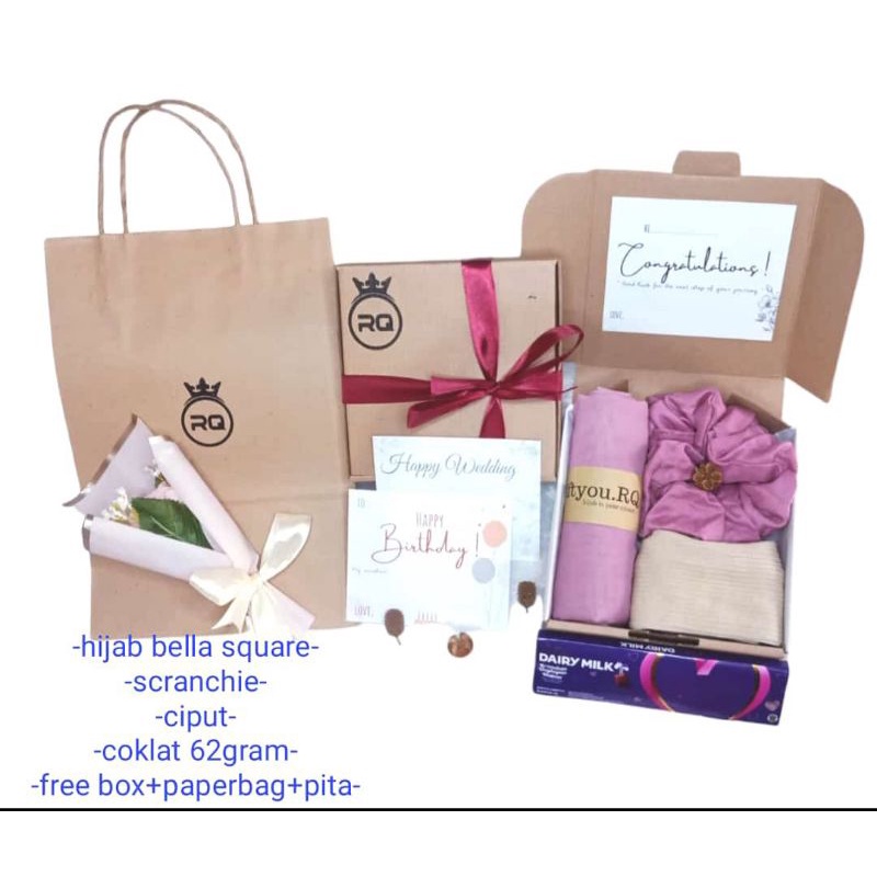 Jual Hampers Hijab Murah Gift Box Bella Square Premium Free Paperbag