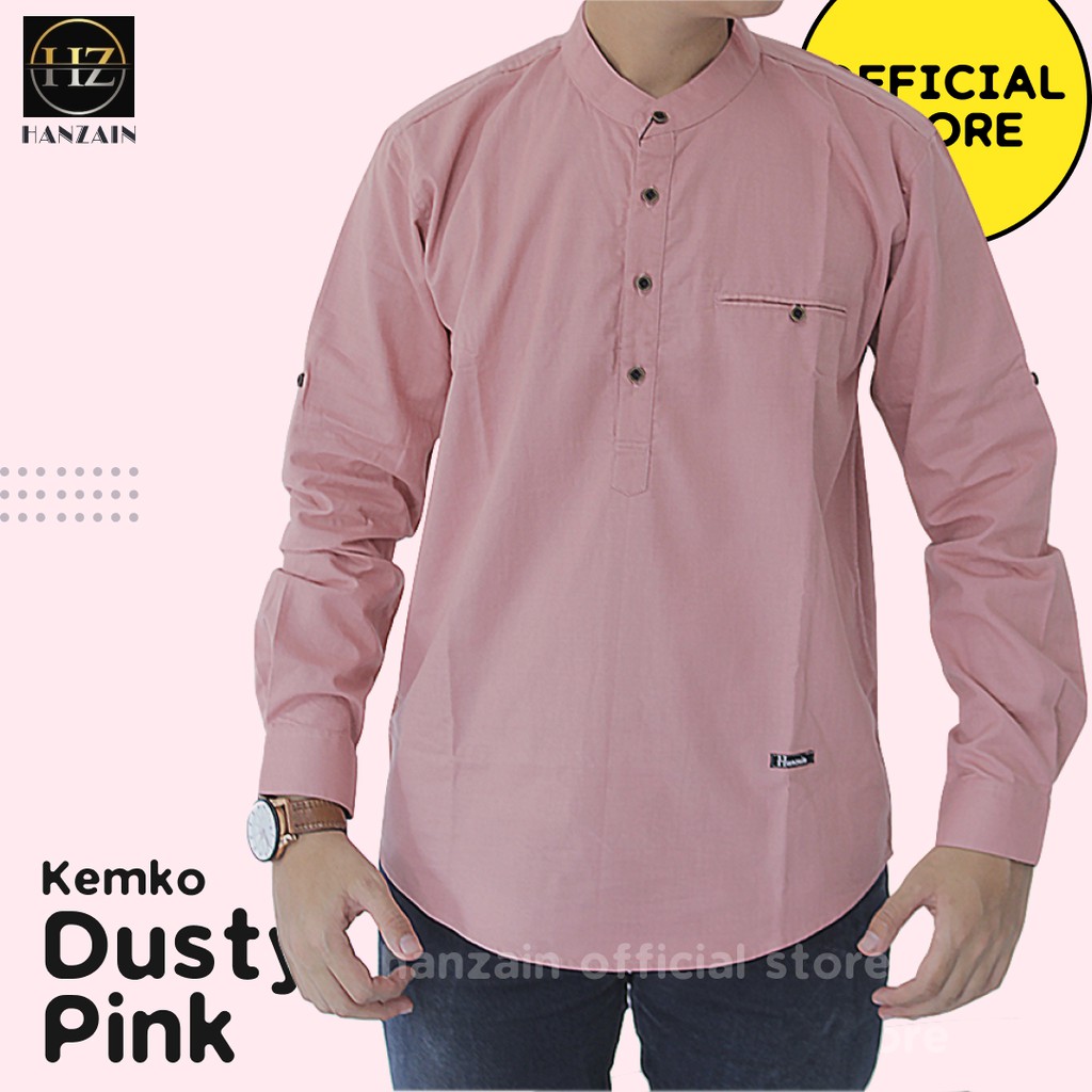 Jual KEMEJA BAJU KOKO PRIA LENGAN PANJANG POLOS KEMKO DUSTY PINK