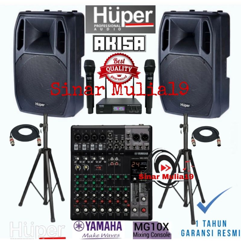 Jual PAKET SOUND SYSTEM OUTDOOR SPEAKER AKTIF HUPER AK15A MIXER YAMAHA