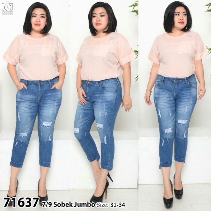 Jual Are Celana Jeans Wanita Cewek Pensil Skinny Jumbo Besar Sobek