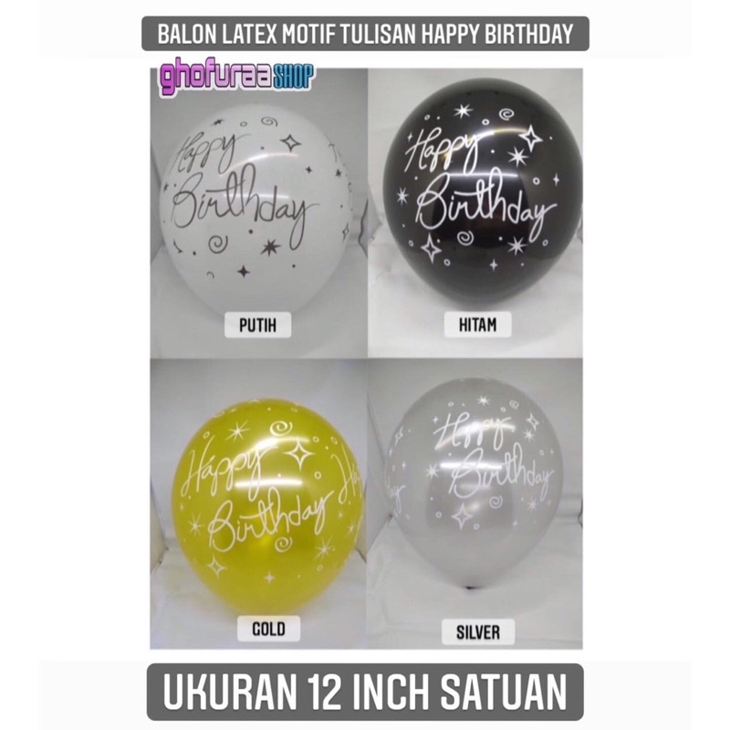 Jual Balon Latex Motif Tulisan Happy Birthday Satuan Per Pcs 12 Inch