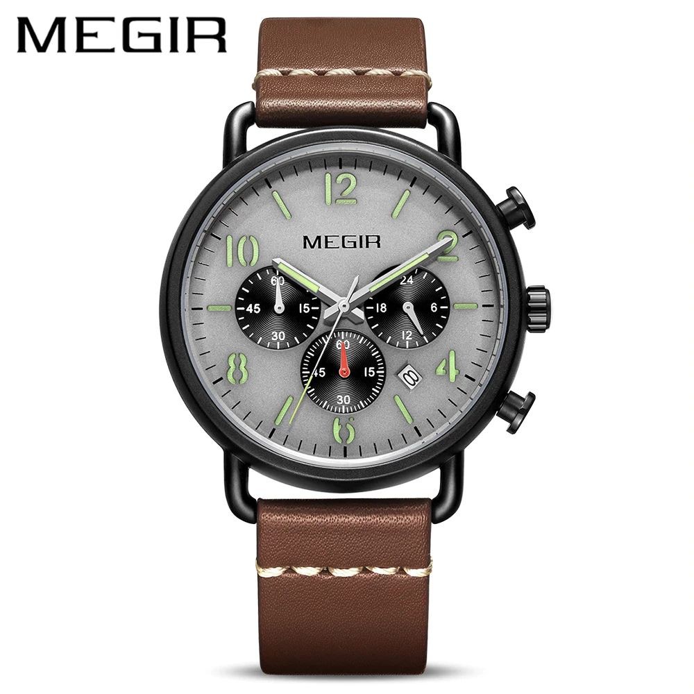 Jual Megir Jam Tangan Pria Analog Chronograph Aktif Tali Kulit