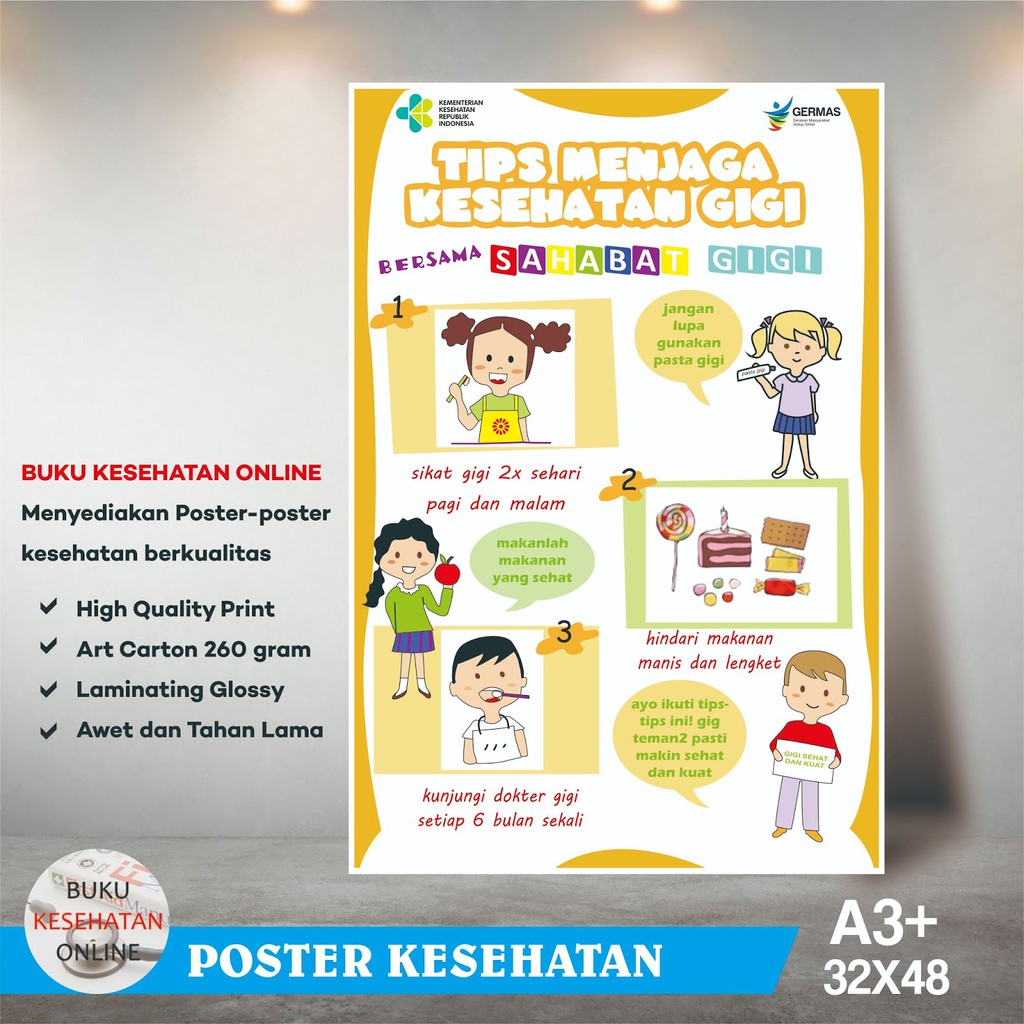 Jual Poster Kesehatan TIPS MENJAGA KESEHATAN GIGI LAMINATING GLOSSY