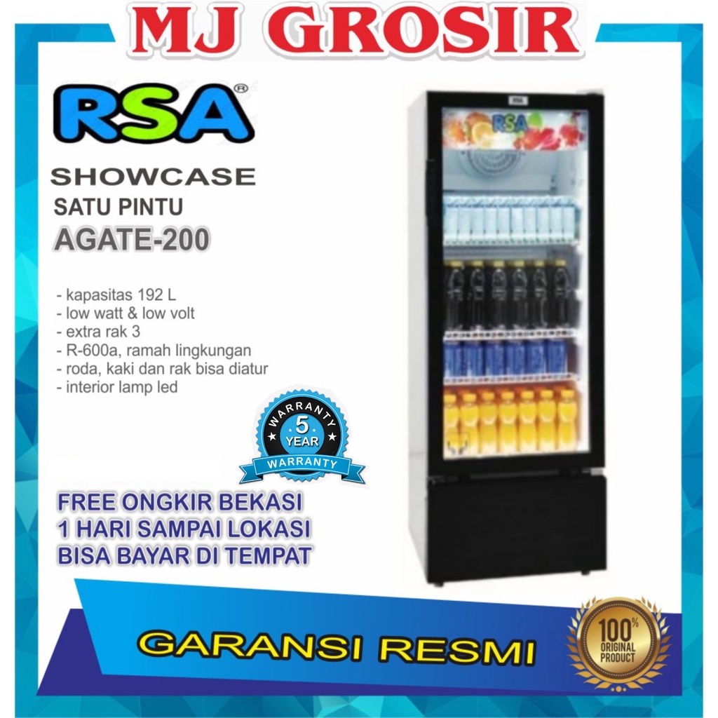 Jual SHOWCASE RSA AGATE 200 3 RAK DISPLAY COOLER KULKAS BY GEA LOW WATT