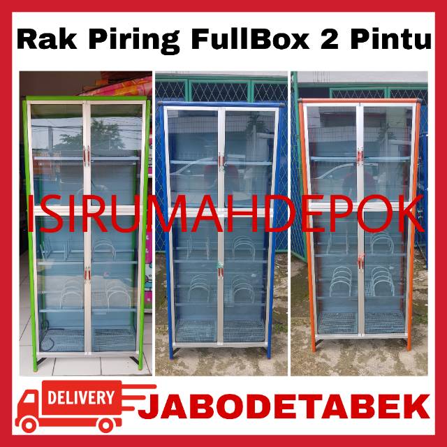 Jual Lemari Rak Piring Dapur FULLBOX Kaca 2 Pintu Allumunium Kuat Anti