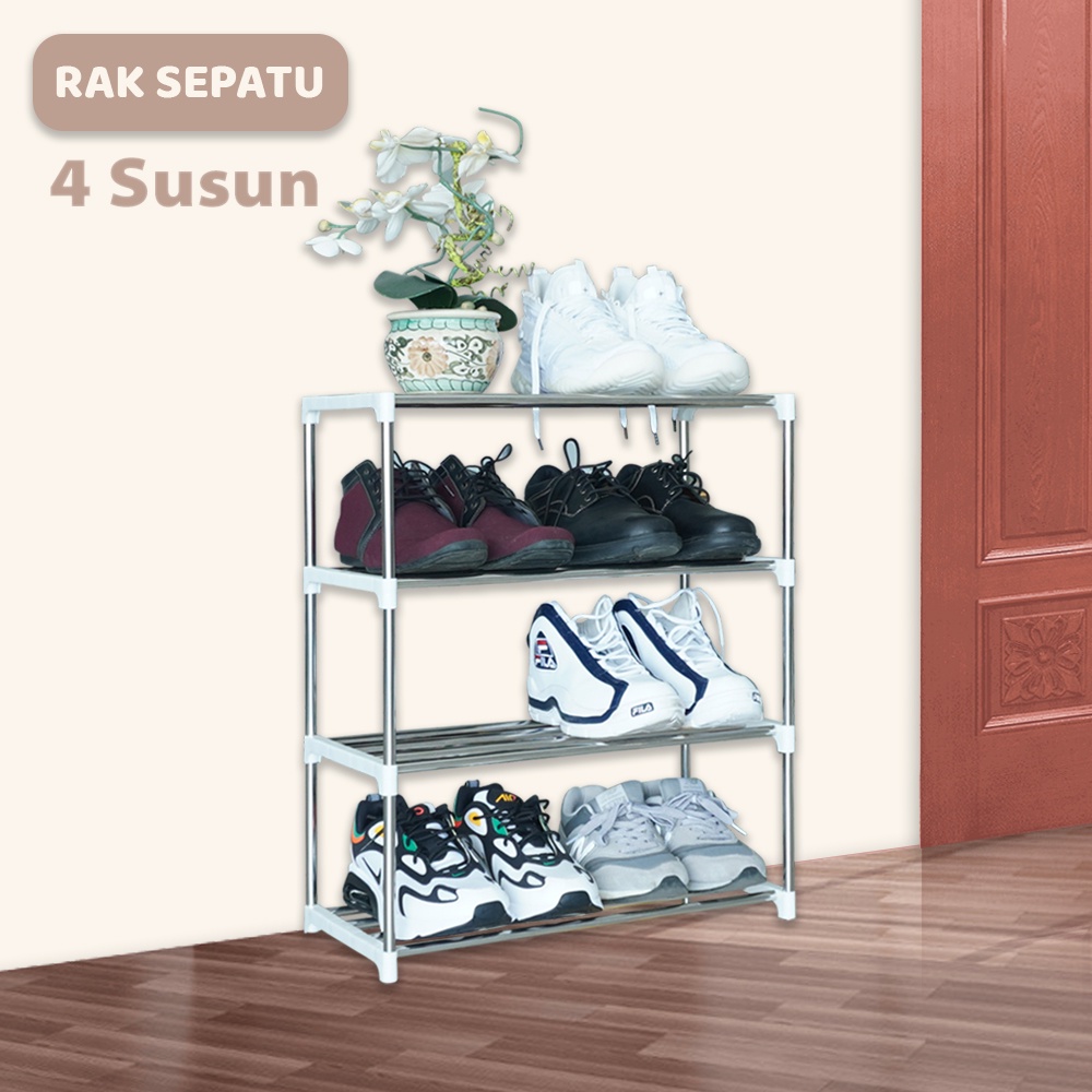 Jual Rak Sepatu Sandal Stainless Steel Rack Tanaman 4 Susun Kuat Dan