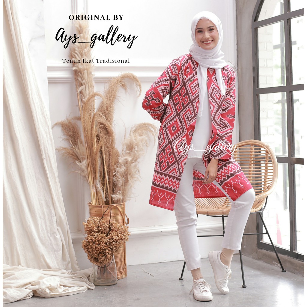 Jual LONG OUTER TENUN IKAT TRADISIONAL ASLI MURAH SERAGAM KANTOR MODIS