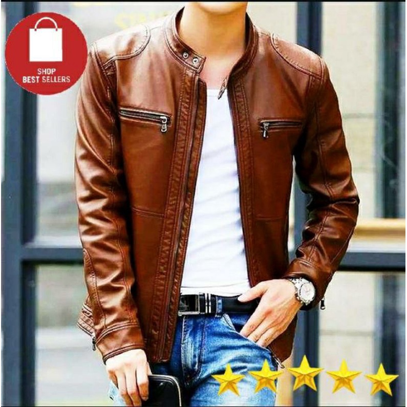 Jual Premium Jaket Kulit Pria Domba Asli Garut Elegant Brownie Arl