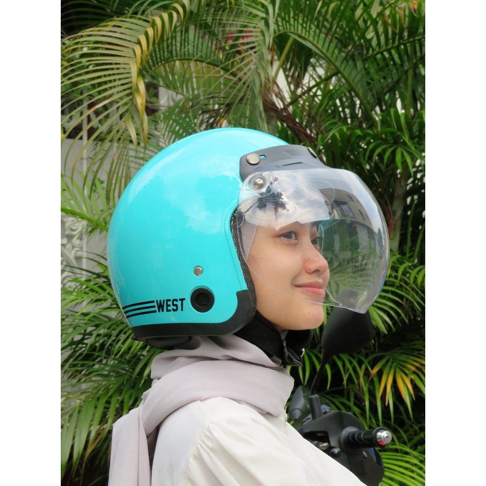 Jual COD HELM BOGO WEST DEWASA CLASIC GARIS DEWASA POLOS GARIS KACA