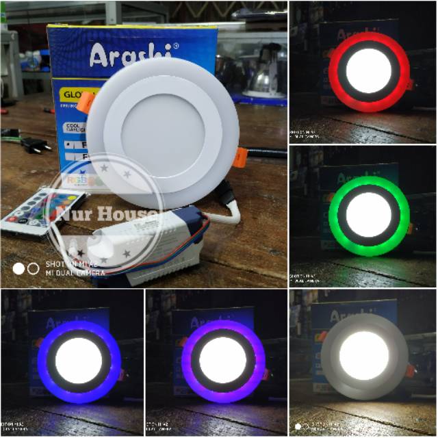 Jual Lampu Downlight Led 2 Warna 9 Watt RGB Bulat Ib Plafon Dengan