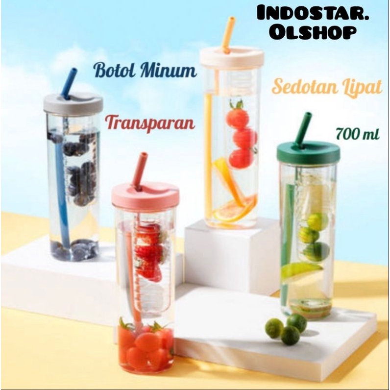 Jual Botol Infused Water Dengan Sedotan 700 Ml IndoStar Shopee